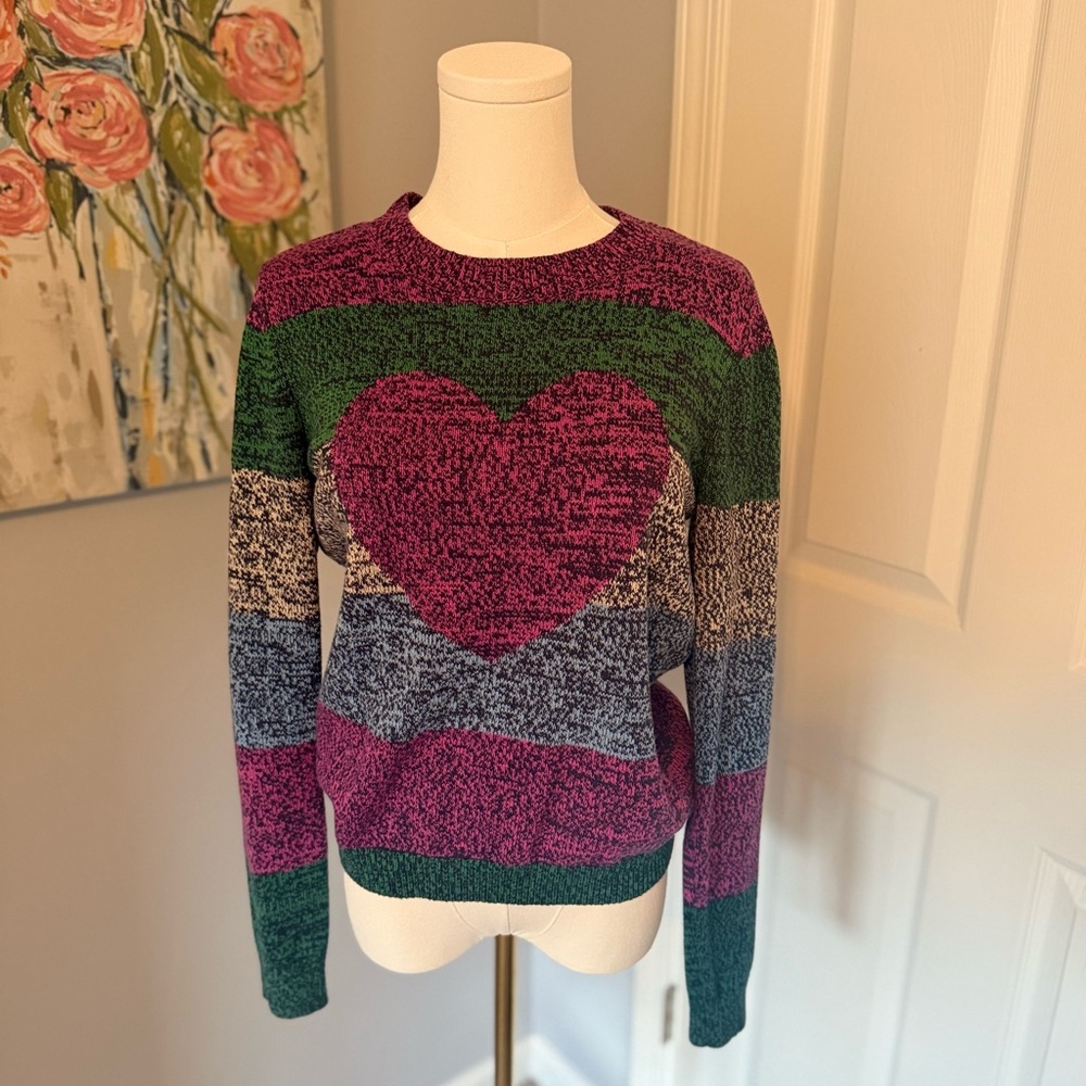 LOFT Striped Heart Sweater - Size S